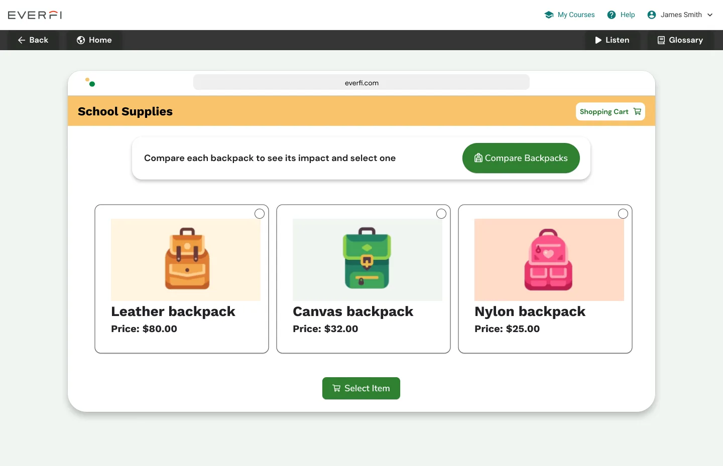 Proof of concept — item select page
