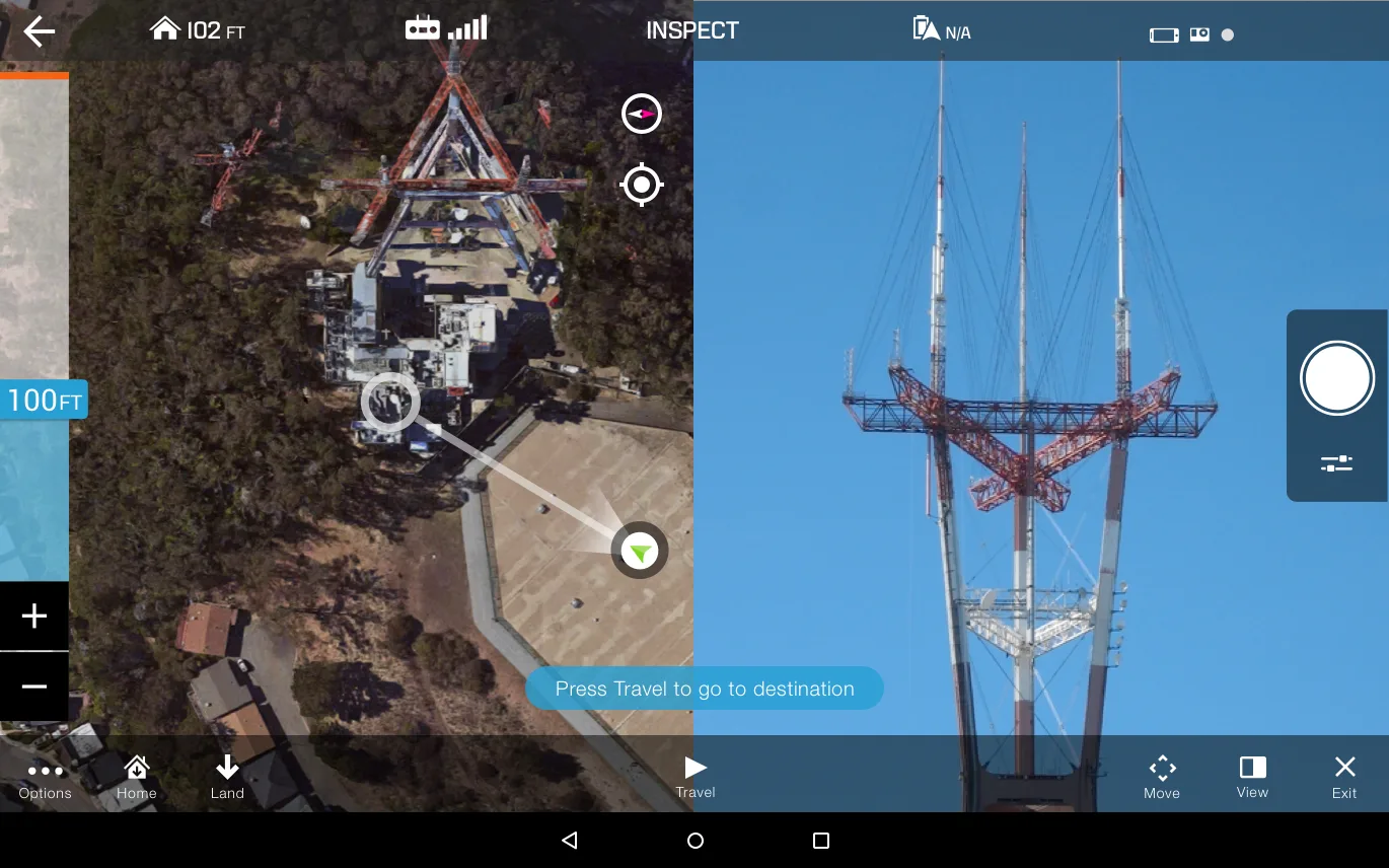 Dragging the map shows a reticle and a connecting line indicating the intended travel path